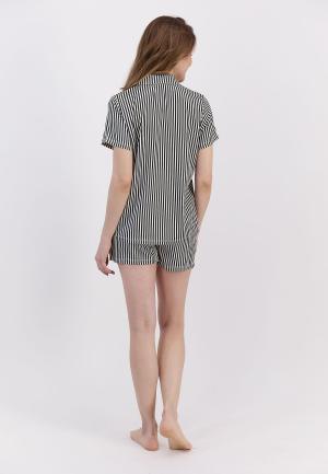 Pijama Dama Bumbac Pierre Cardin, Camasa și Short cu Dungi Negre