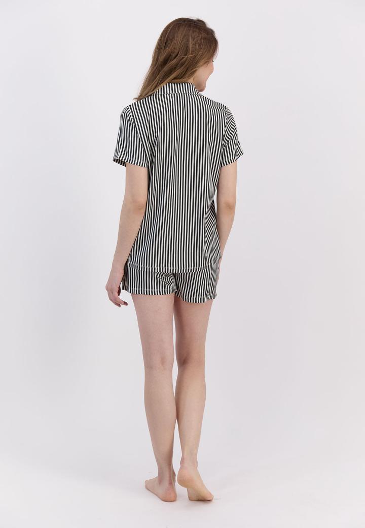 Pijama Dama Bumbac Pierre Cardin, Camasa și Short cu Dungi Negre