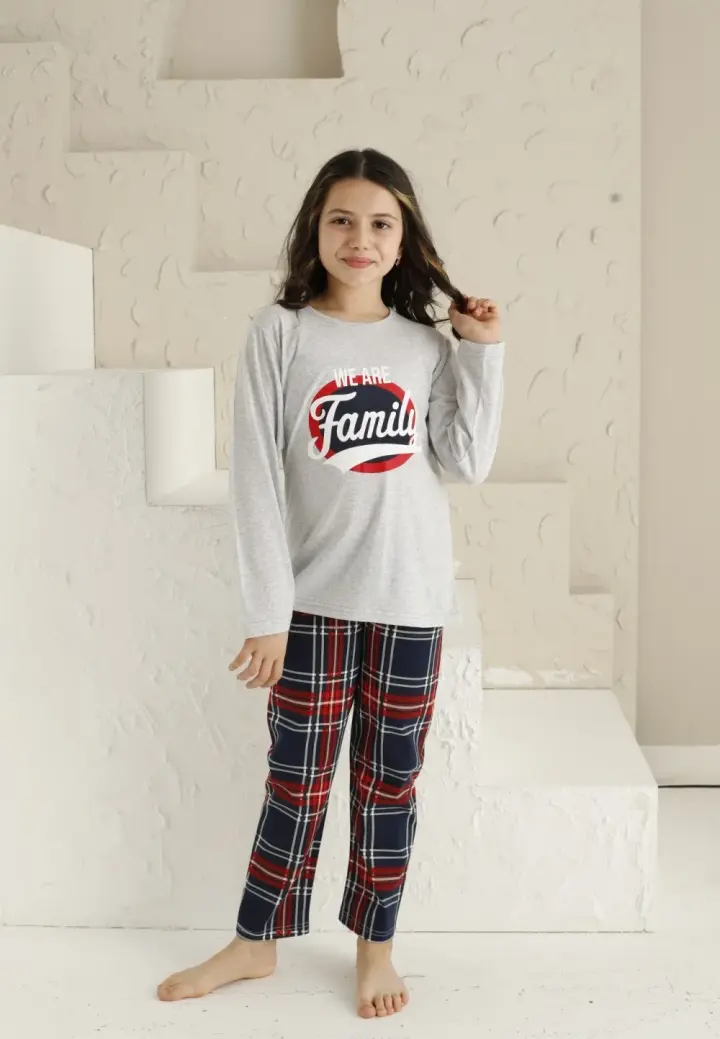 Pijama Fete Mânecă Lungă și Pantaloni Lungi, Gri – Family