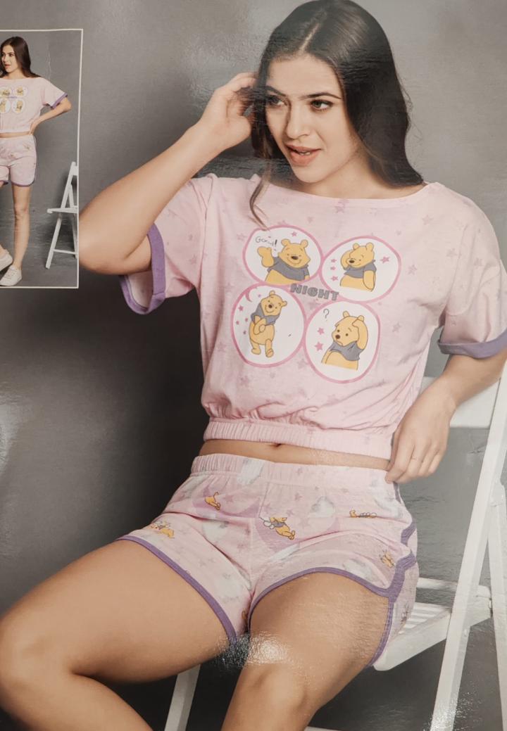 Pijama damă cu mânecă scurtă și pantaloni scurți – imprimeu „Good Night