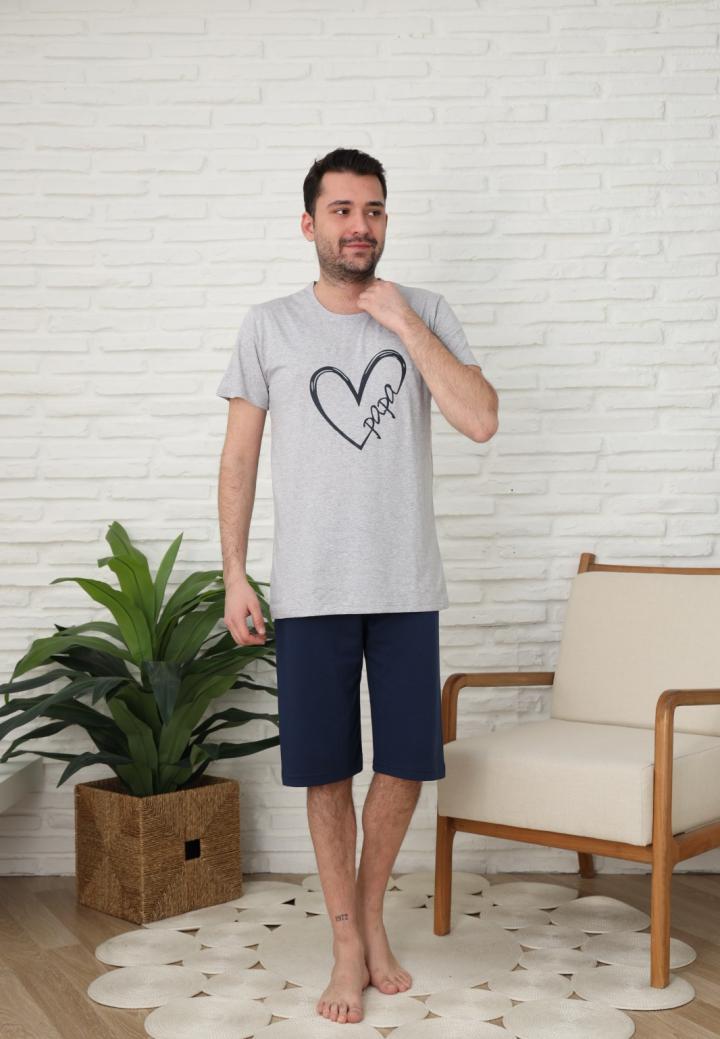 Pijamale barbati din bumbac, maneca scurta pantaloni trei sferturi imprimeu PAPA